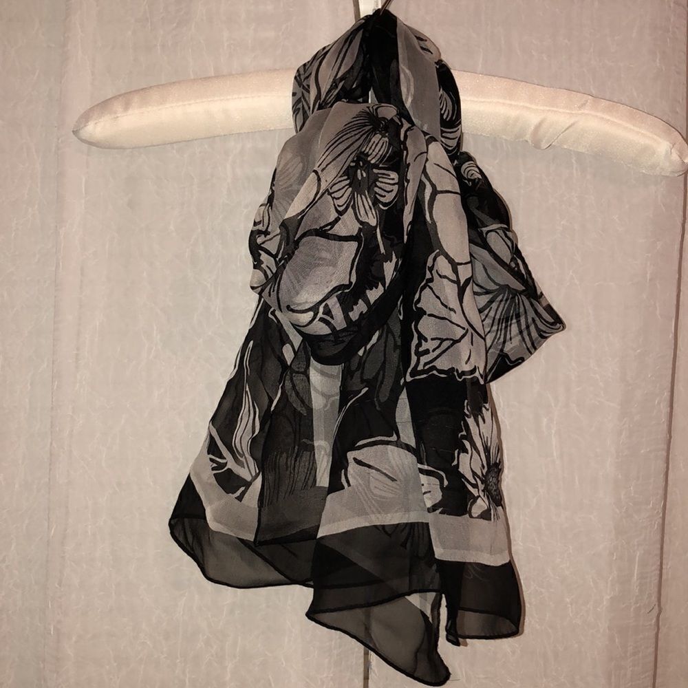 Brighton “Black, White & Always Right” Scarf 100% Silk Floral Sheer Multi-Way